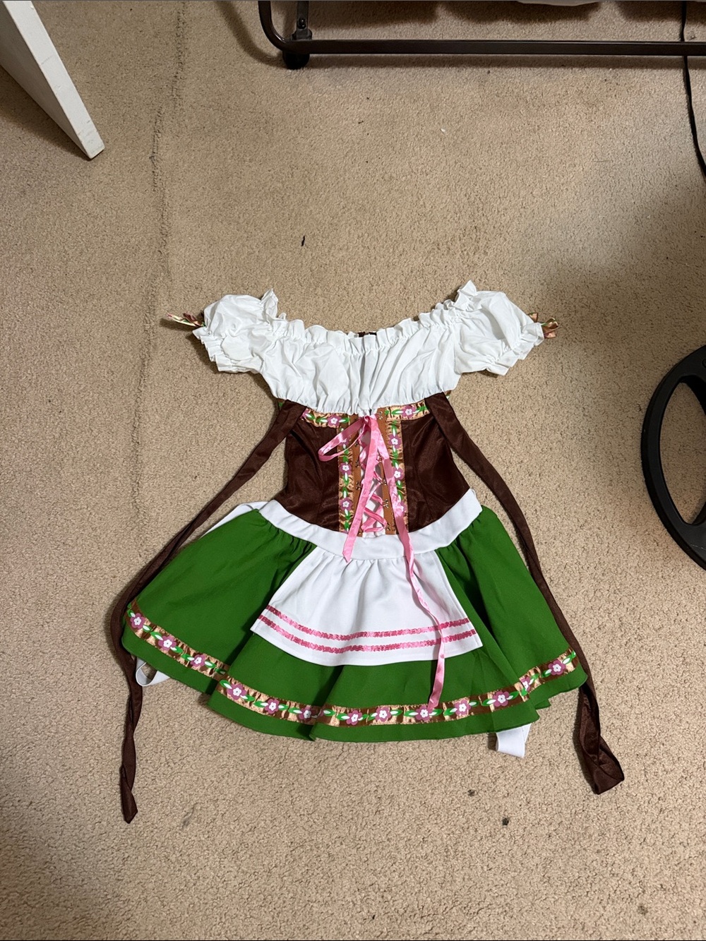 Classic Green & White Peasant Costume with Brown Bodice